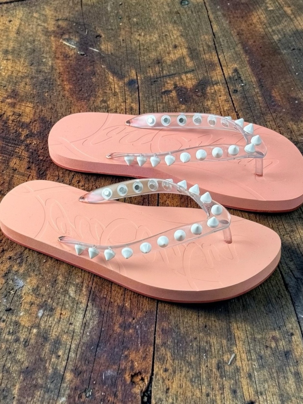 Christian Louboutin Spike Rubber Flip Flops – Blush Pink